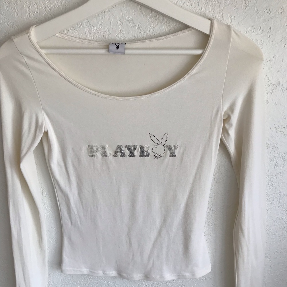 Playboy stretchy long sleeve scoop neck Top Size S